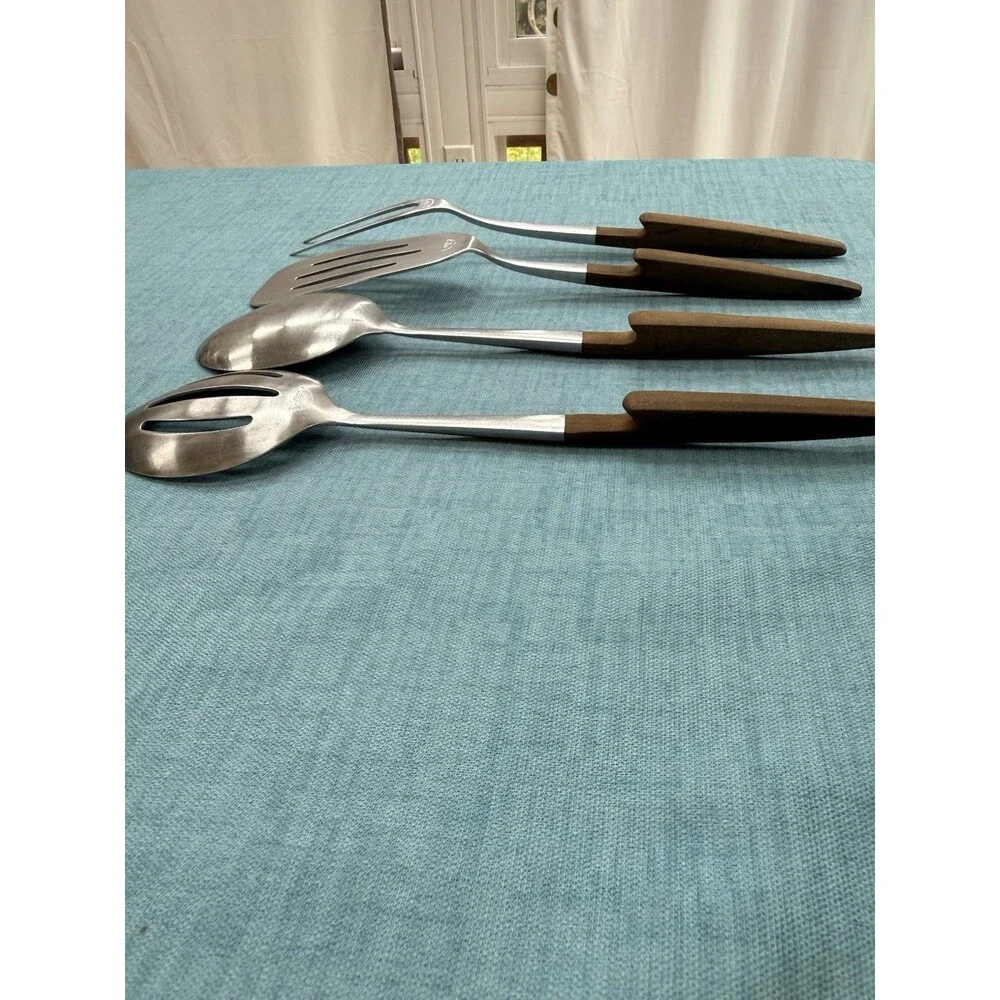 Vintage Ekco Eterna Serving Set Spoons Slotted & Solid, Turner & Fork MCM Japan